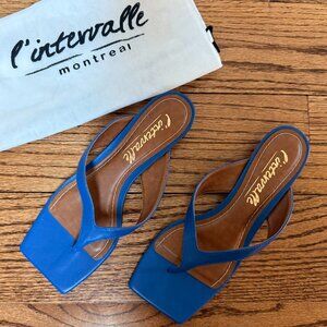 Women's Blue Leather Sandals - L'Intervalle Montreal (Size 6.5-7)
